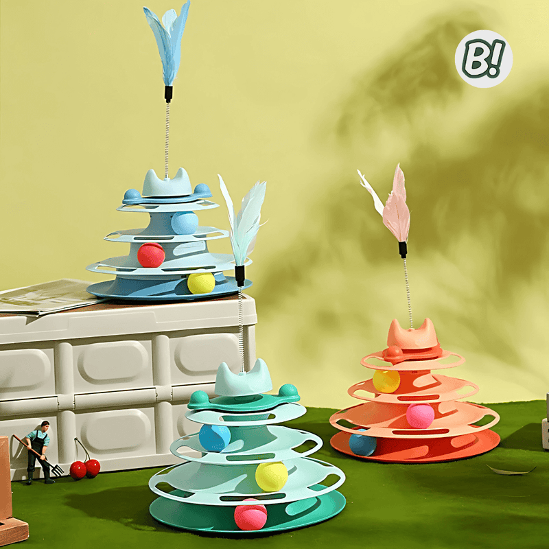 Torre Miau – Brinquedo Interativo com Bolinhas e Pena para Gatos