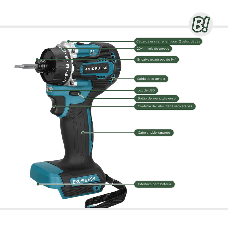 AvidPulse – Parafusadeira e Furadeira Brushless
