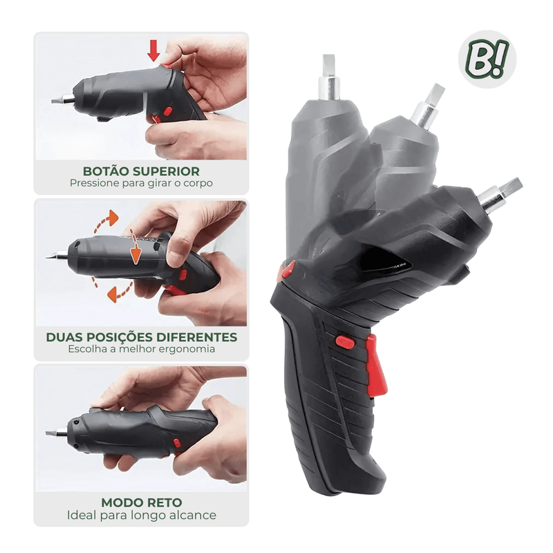 FixTool 360 – Parafusadeira Elétrica Compacta com Kit 47 Peças