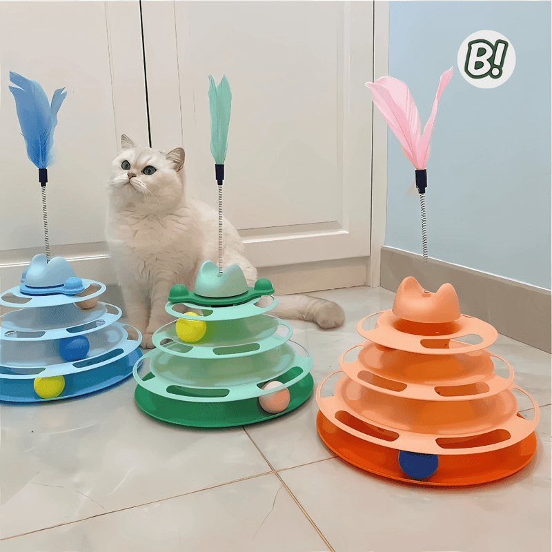 Torre Miau – Brinquedo Interativo com Bolinhas e Pena para Gatos