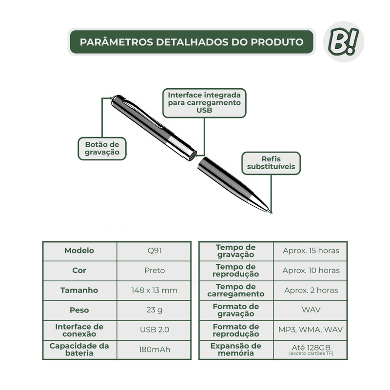 VoxPen Elite – Caneta Gravadora com Ativação por Voz