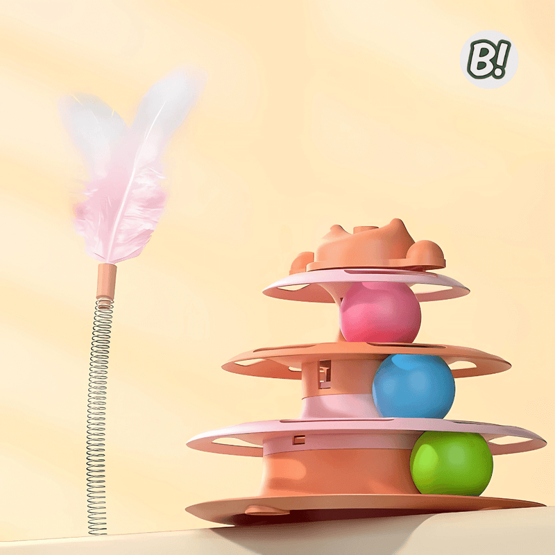Torre Miau – Brinquedo Interativo com Bolinhas e Pena para Gatos