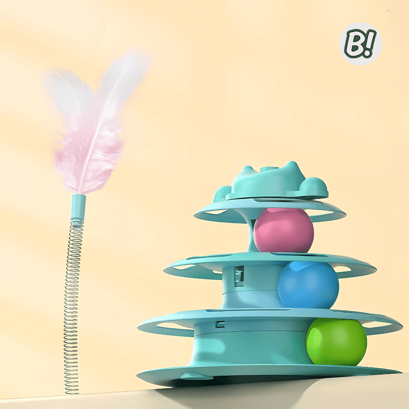 Torre Miau – Brinquedo Interativo com Bolinhas e Pena para Gatos