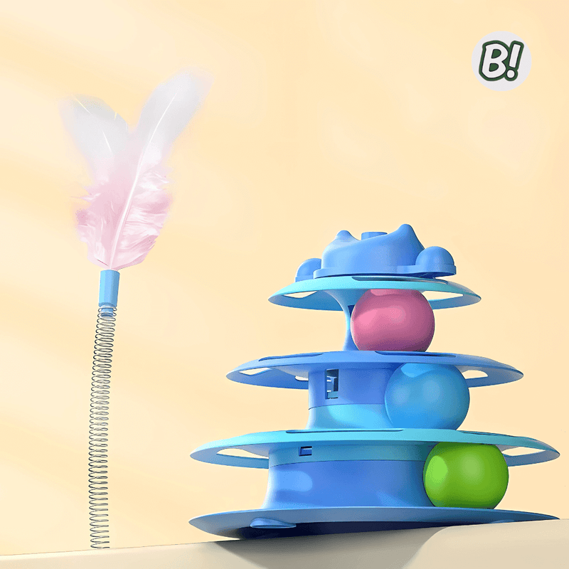 Torre Miau – Brinquedo Interativo com Bolinhas e Pena para Gatos