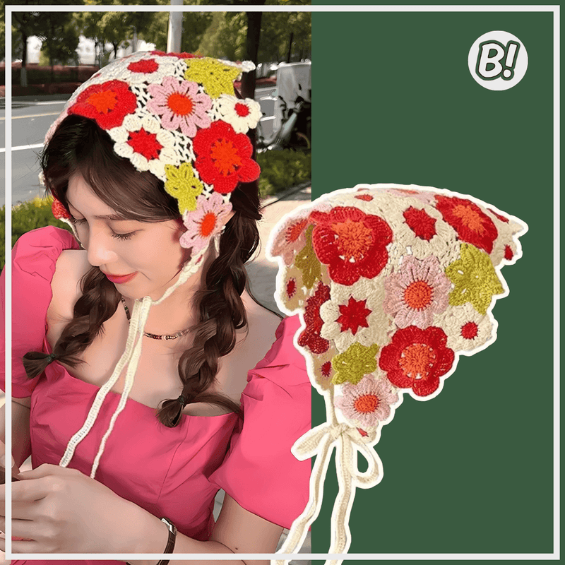 Trama de Flores – Bandana Triangular de Crochê