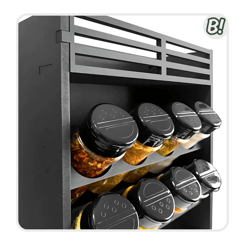 Porta-Temperos – Nicho Organizador com Suporte e Dosadores Inteligentes