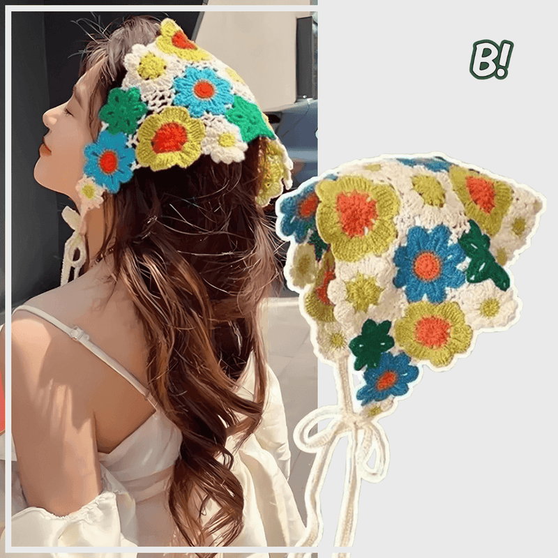Trama de Flores – Bandana Triangular de Crochê