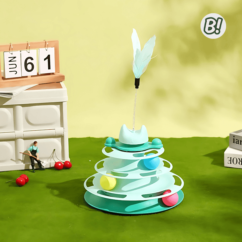 Torre Miau – Brinquedo Interativo com Bolinhas e Pena para Gatos