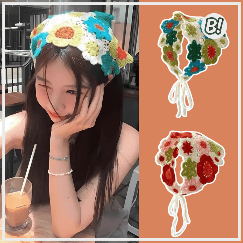 Trama de Flores – Bandana Triangular de Crochê