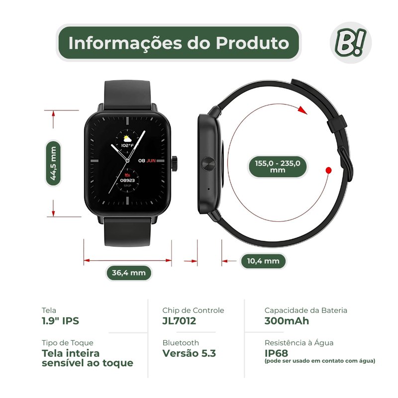 Colmi P81 – Smartwatch Quadrado Com Chamadas Por Voz e Tela Ultra 1.9”