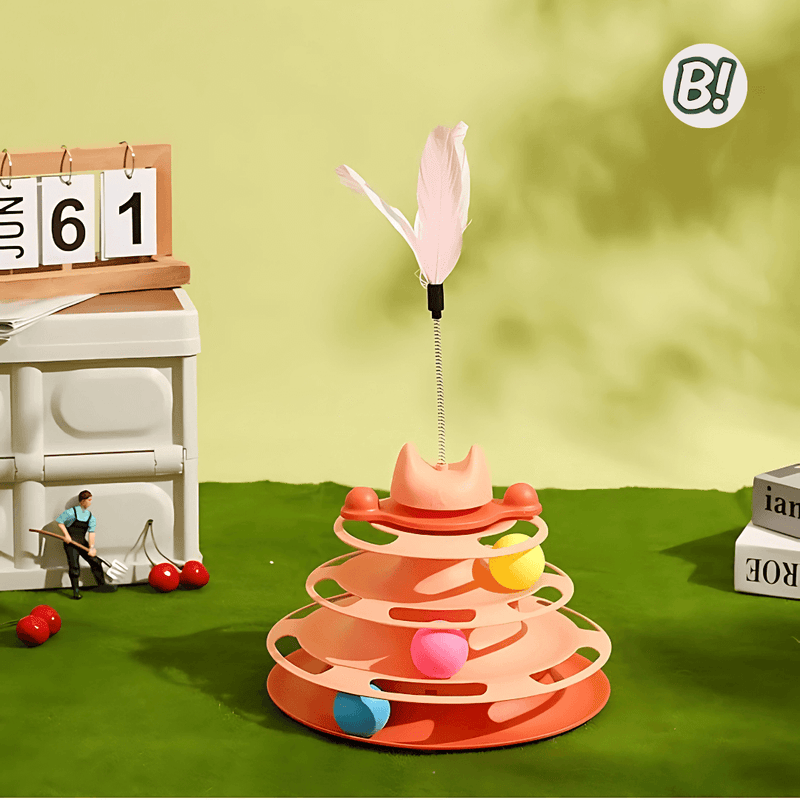 Torre Miau – Brinquedo Interativo com Bolinhas e Pena para Gatos