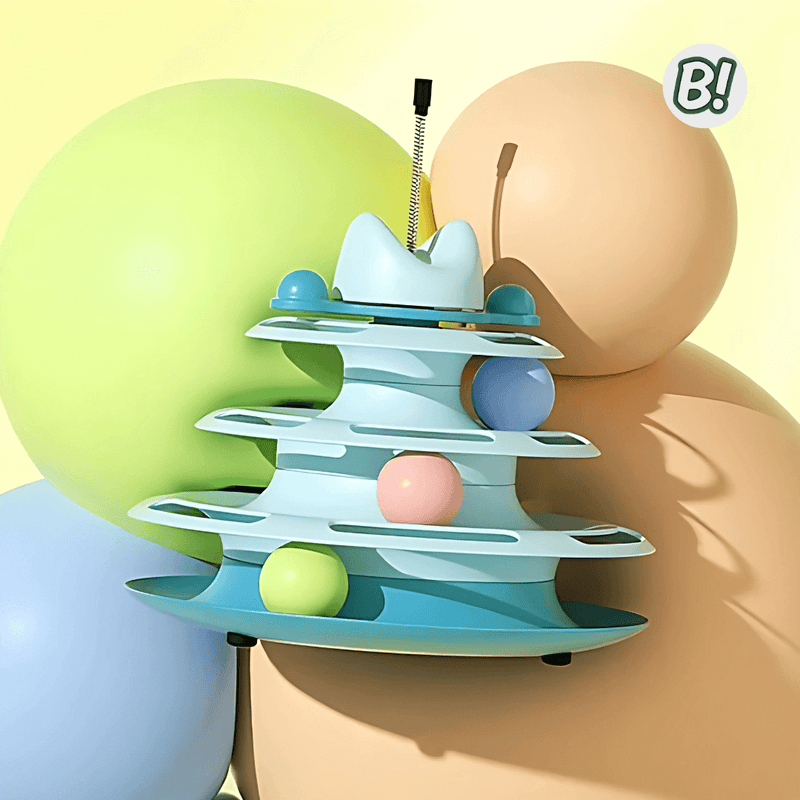 Torre Miau – Brinquedo Interativo com Bolinhas e Pena para Gatos
