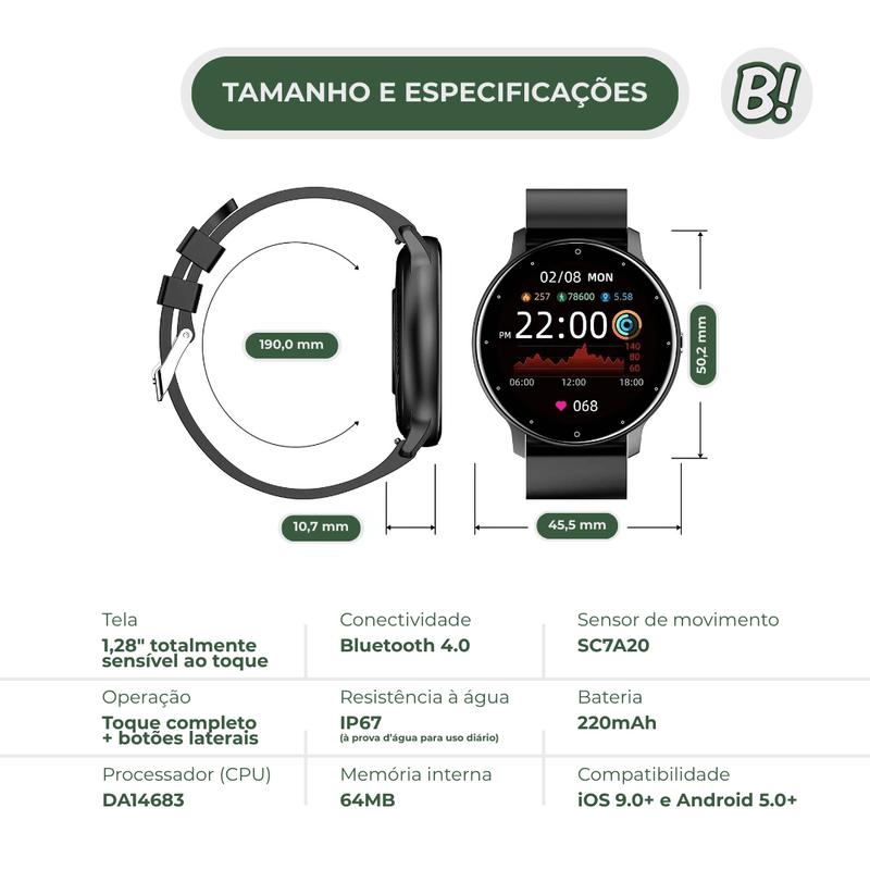 Lige ClassicFit – Smart Watch Redondo Com Monitoramento de Saúde