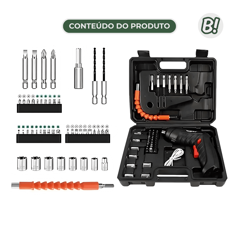 FixTool 360 – Parafusadeira Elétrica Compacta com Kit 47 Peças