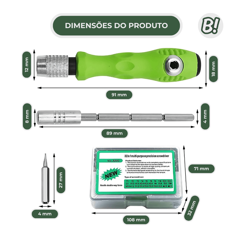 Mini FixBox – Jogo de Chaves de Fenda com 32 Peças