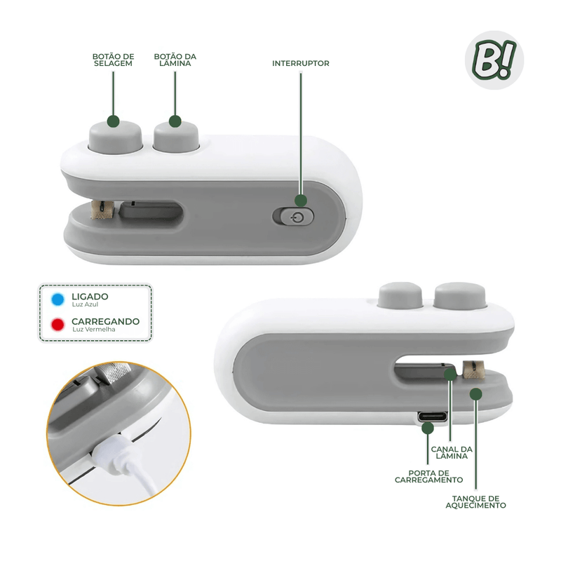 SelarX – Mini Seladora Portátil e Recarregável