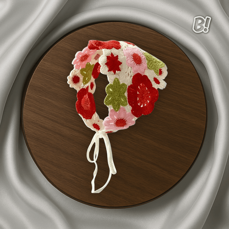 Trama de Flores – Bandana Triangular de Crochê